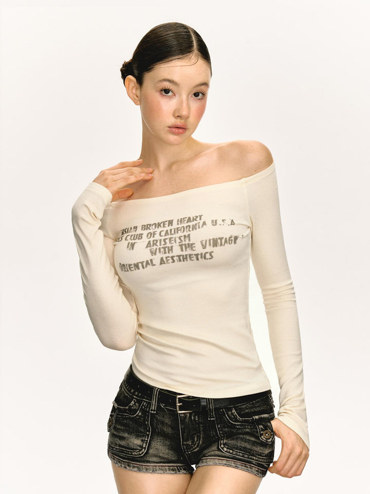 Retro One-Shoulder Long Sleeve Top