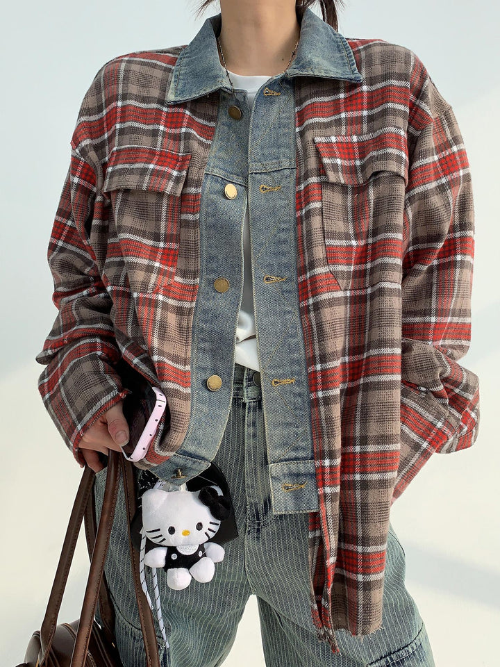 Plaid Patchwork Long-Sleeved Shirt Jacket