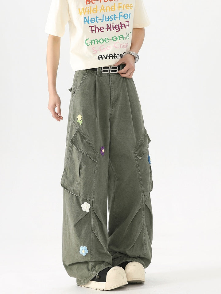 Floral Embroidered Wide-Leg Pants