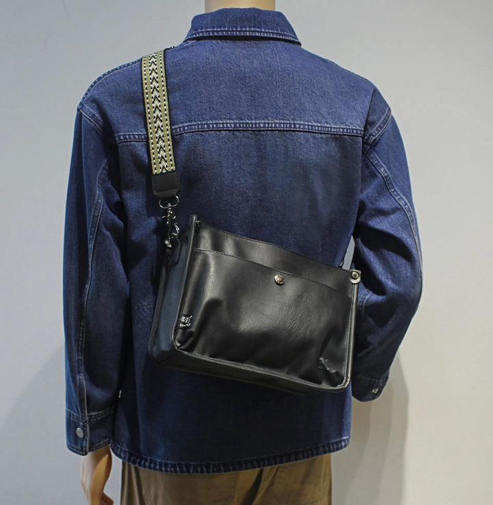 Multi-Pocket Leather Messenger Bag