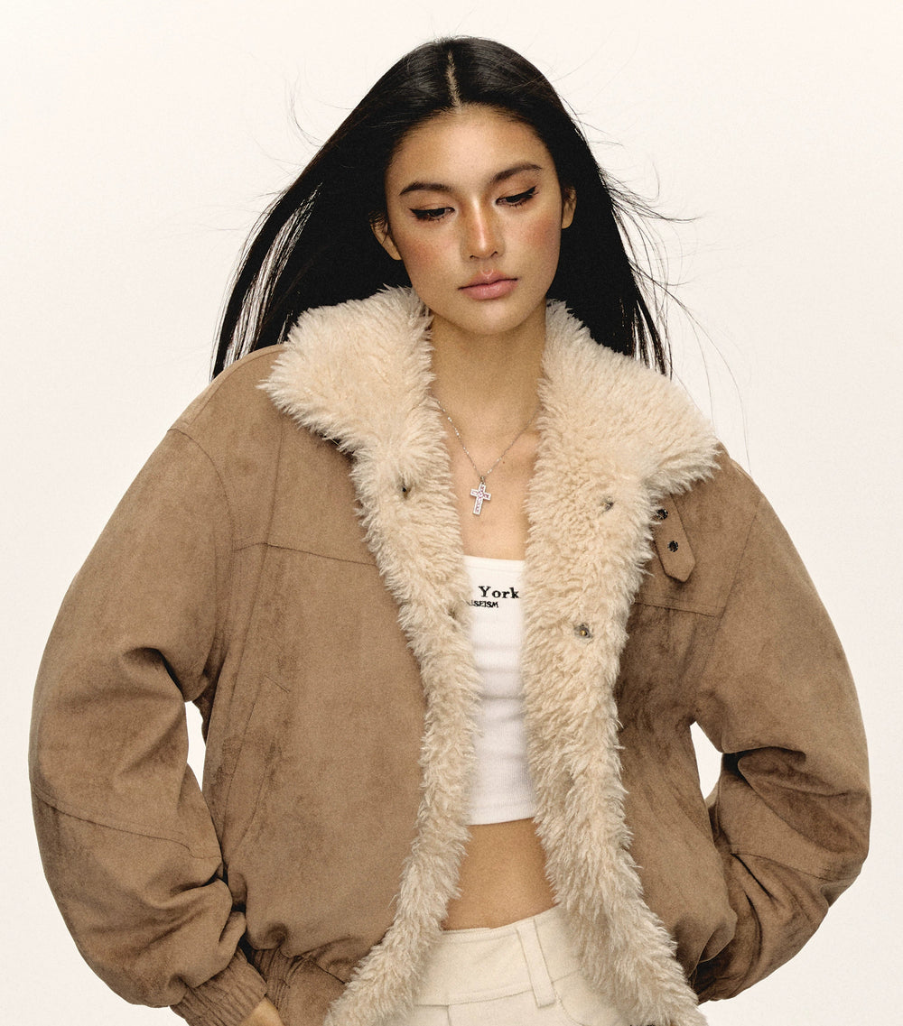 Retro Suede Lamb Wool Splice Coat