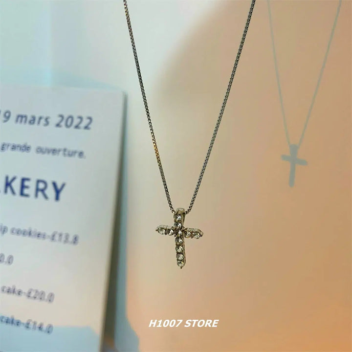 Diamond Cross Snake Bone Necklace