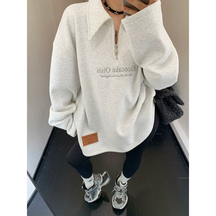 Loose Lapel Embroidered Velvet Sweatshirt