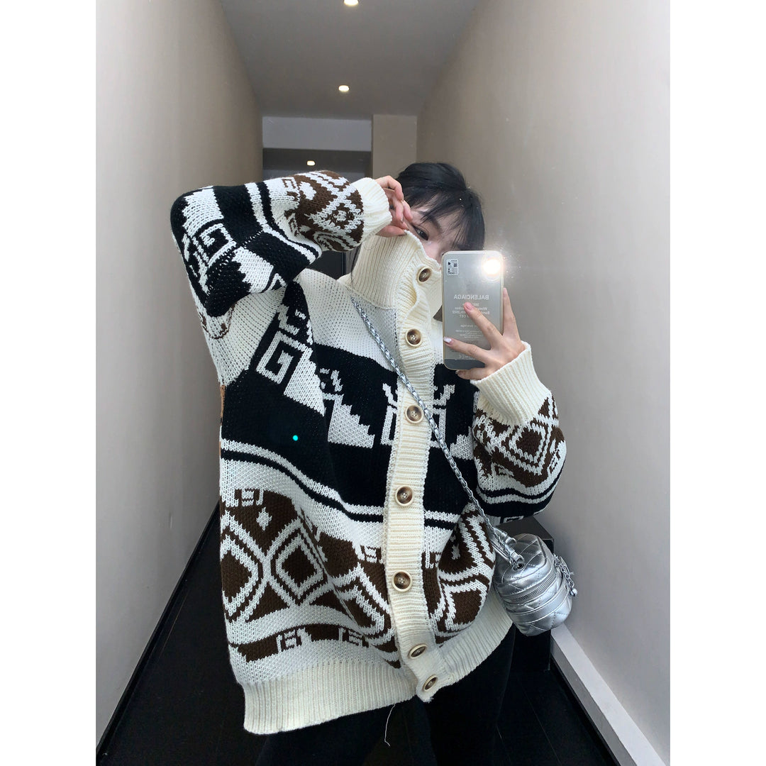 Retro Chunky Knit Sweater Jacket-The Korean Fashion