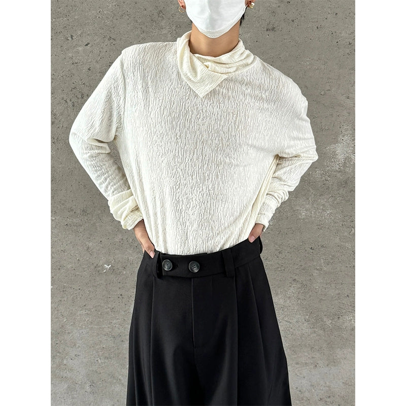 High Collar Textured Knit Pullover