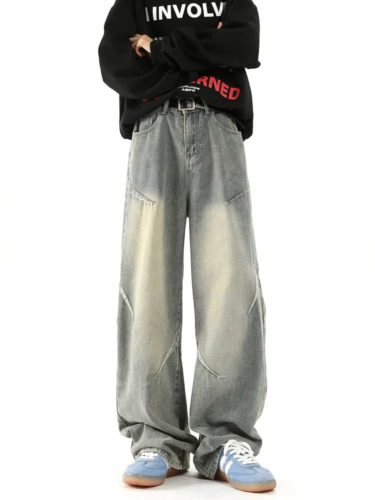 Retro Distressed Wide-Leg Jeans Pants-The Korean Fashion