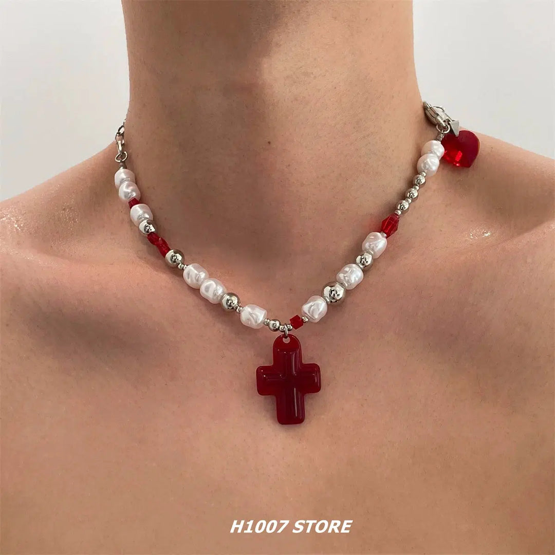 Red Cross Pendant Necklace