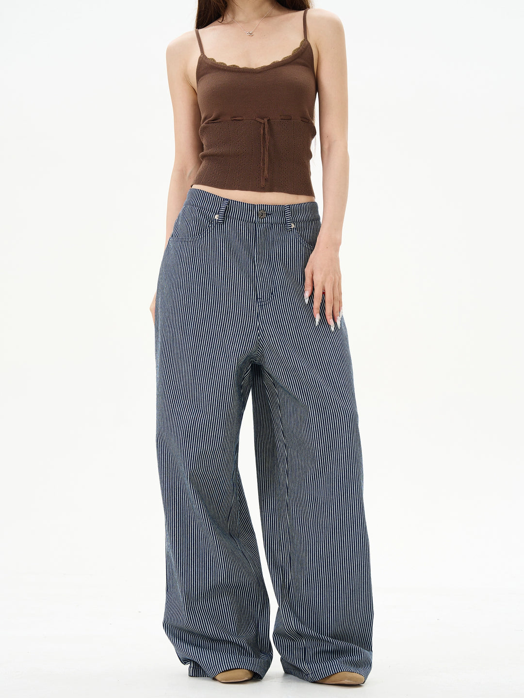 Pantalones casuales sueltos a rayas retro 