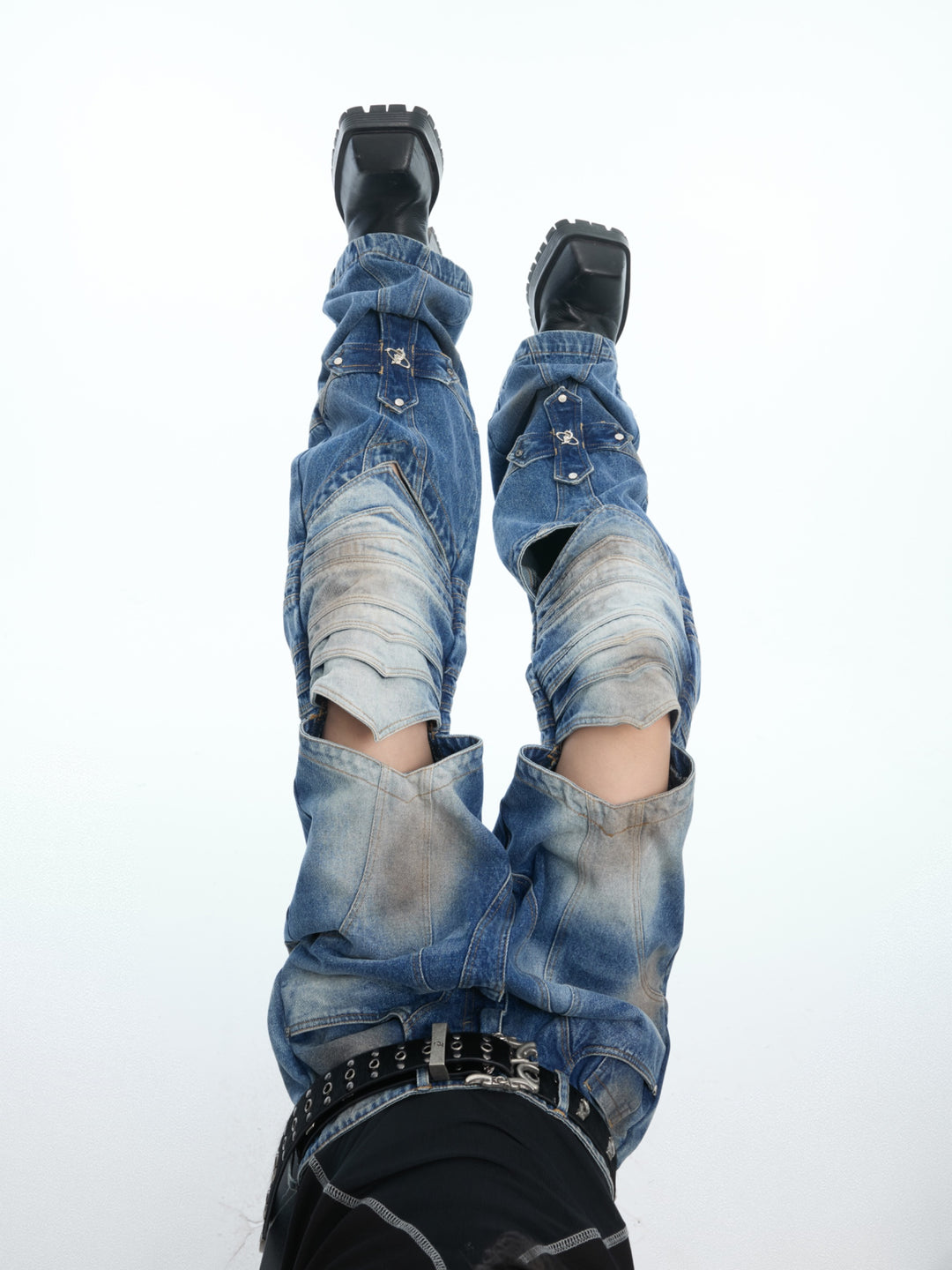 Deconstructed Cross Hollow Design Jeans