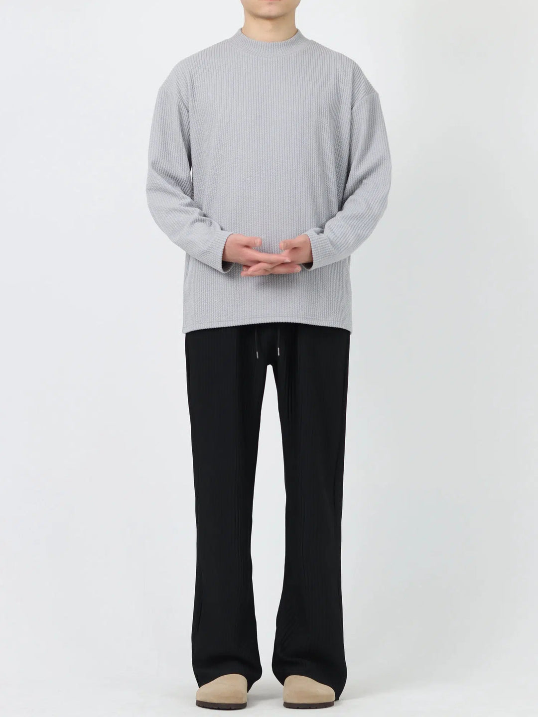 Textured Mid-neck Long-sleeve Pullover