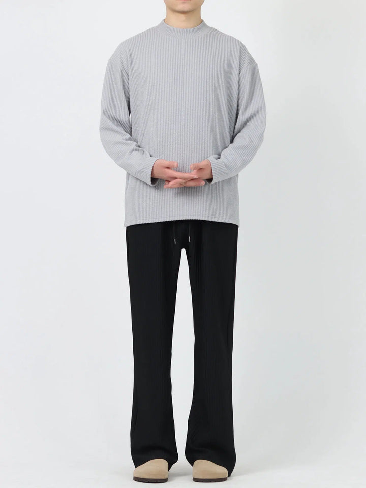 Textured Mid-neck Long-sleeve Pullover-The Korean Fashion