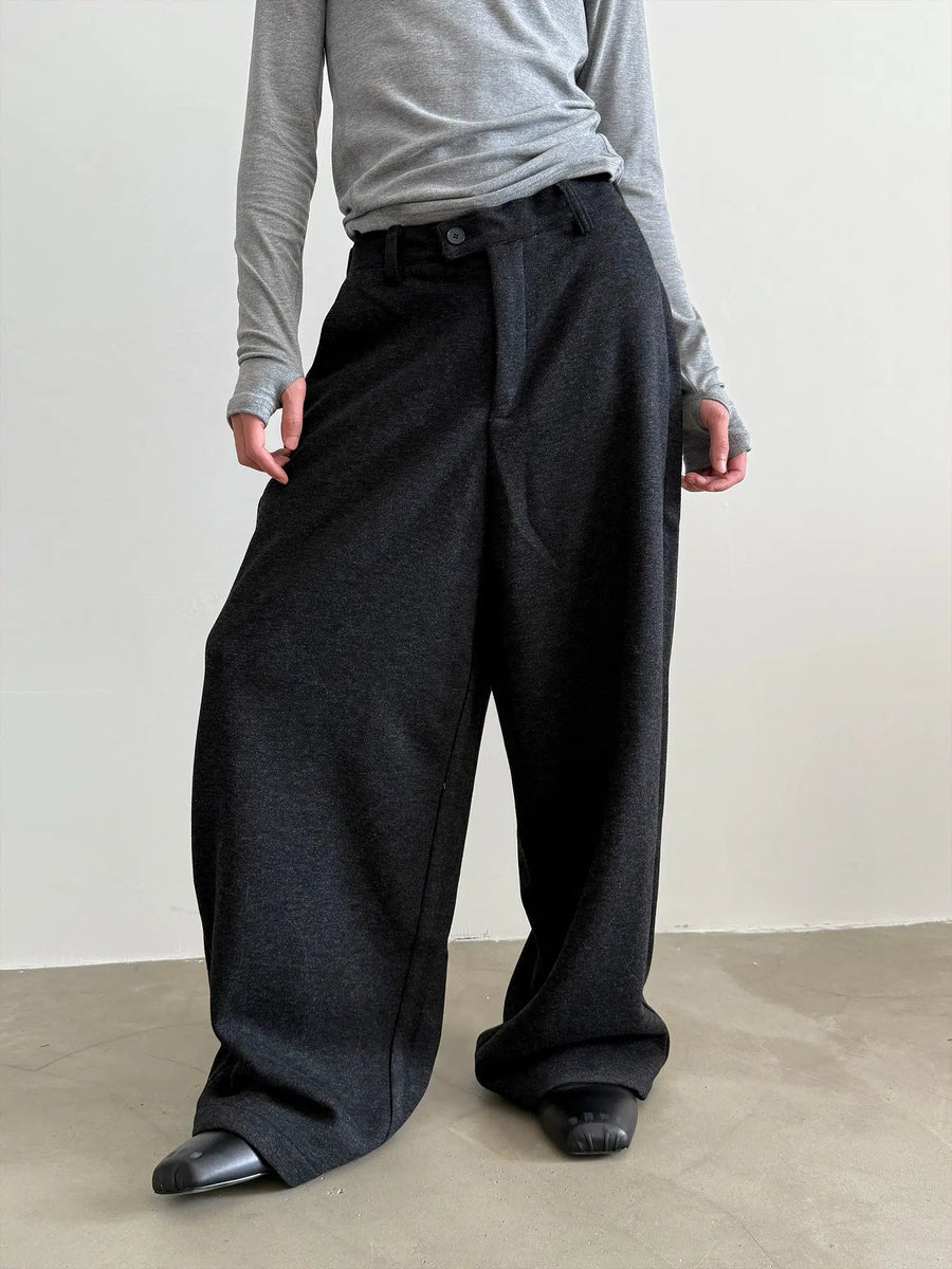 Wide-Leg Wool Blend Relaxed Pants-The Korean Fashion