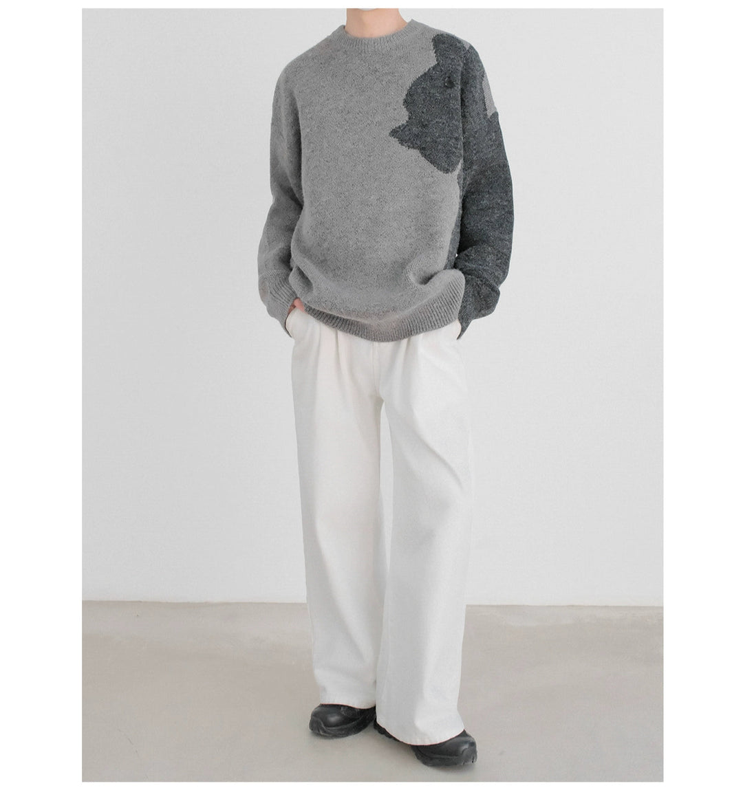 Round Neck Contrasting Knit Sweater