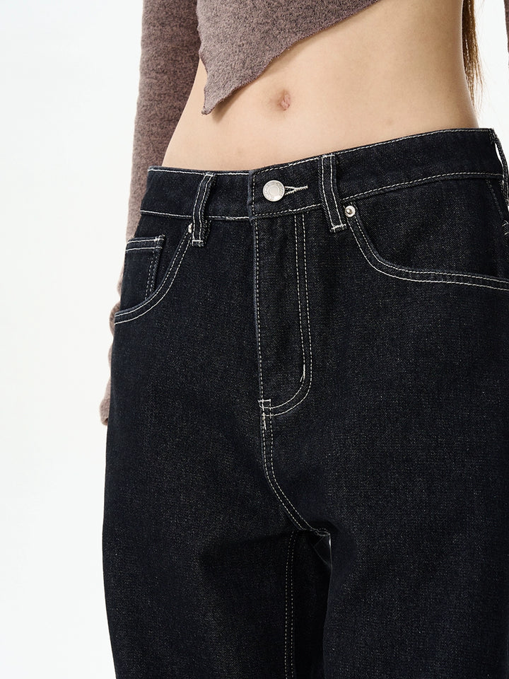 Straight Wide-Leg Jeans with Velvet Lining