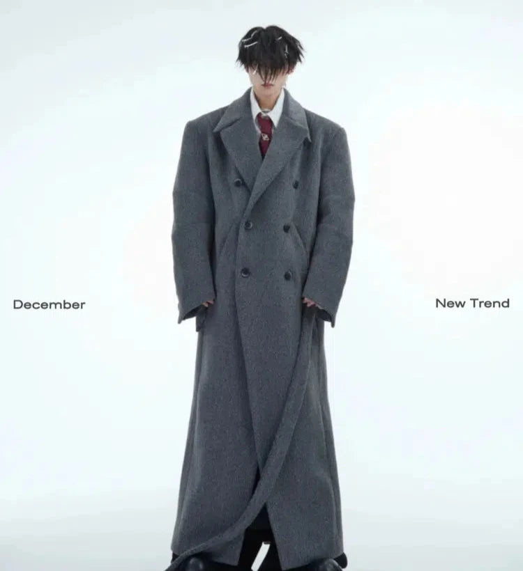 Heavyweight Double-Breasted Wool Trench Coat-The Korean Fashion