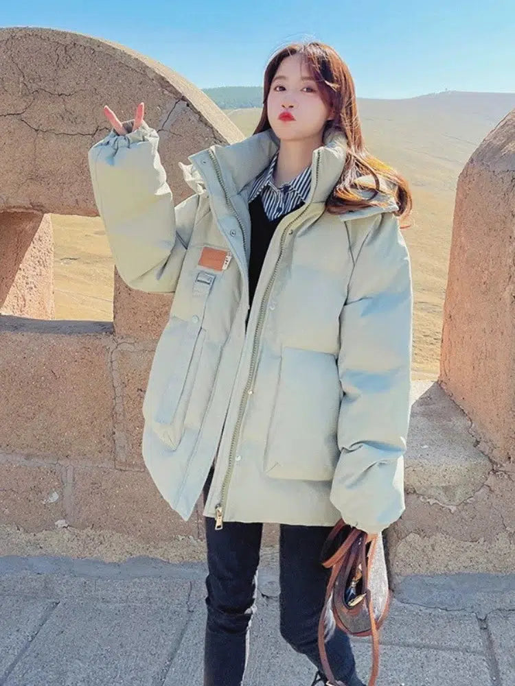 Hooded Loose Fit Down Jacket-The Korean Fashion