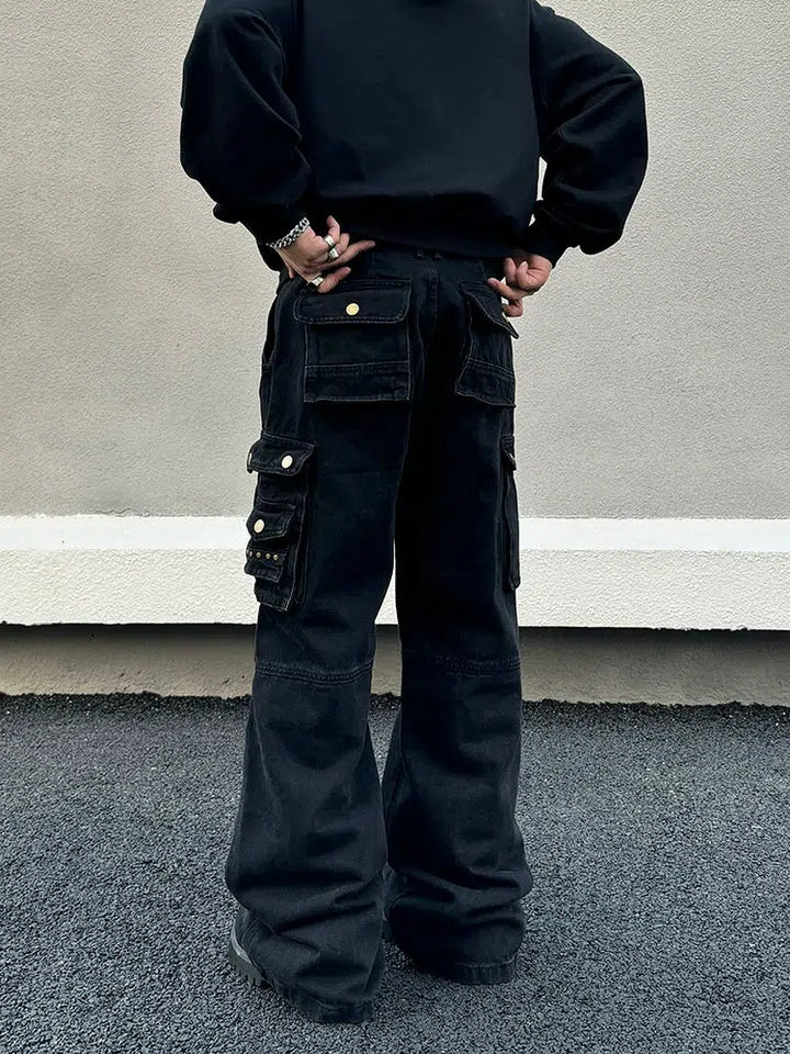 Black Multi-pocket Cargo Jeans