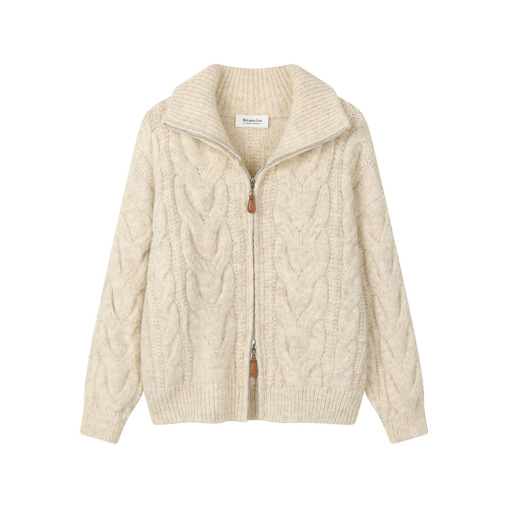 Knit Lapel Zip-Up Sweater Jacket