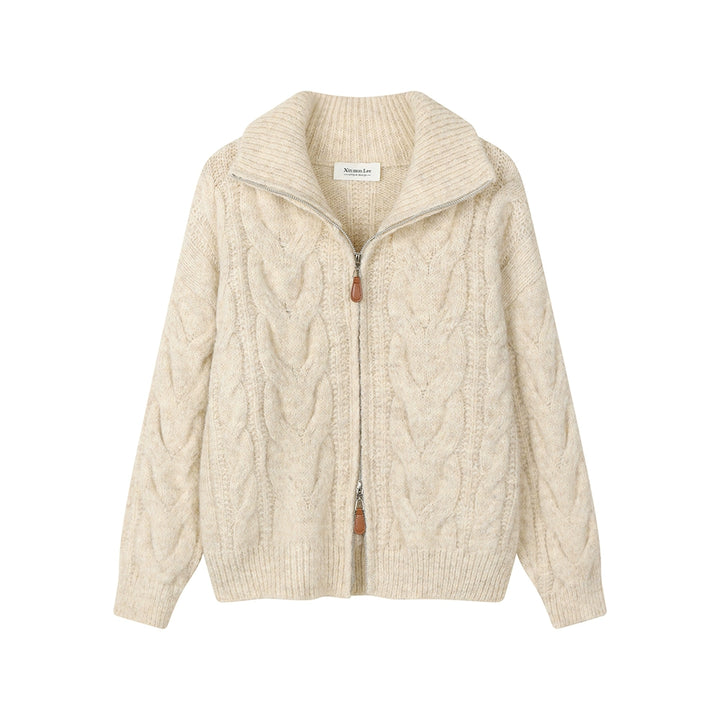 Knit Lapel Zip-Up Sweater Jacket