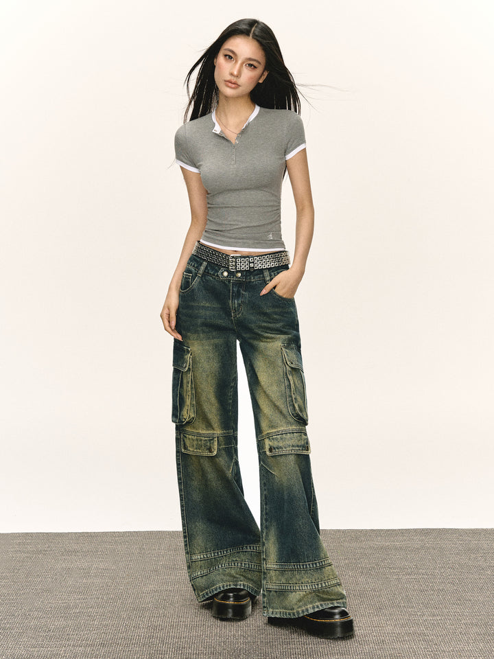 Retro Wide-Leg Cargo Jeans