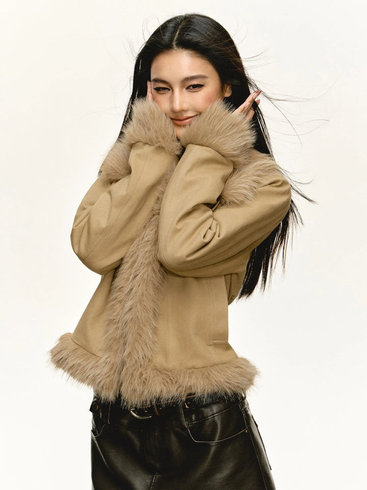 Retro Fur Collar Slim Fit Coat