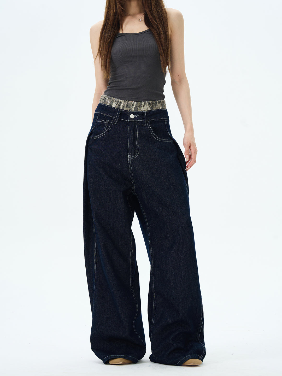 Double Waist Straight-leg Jeans