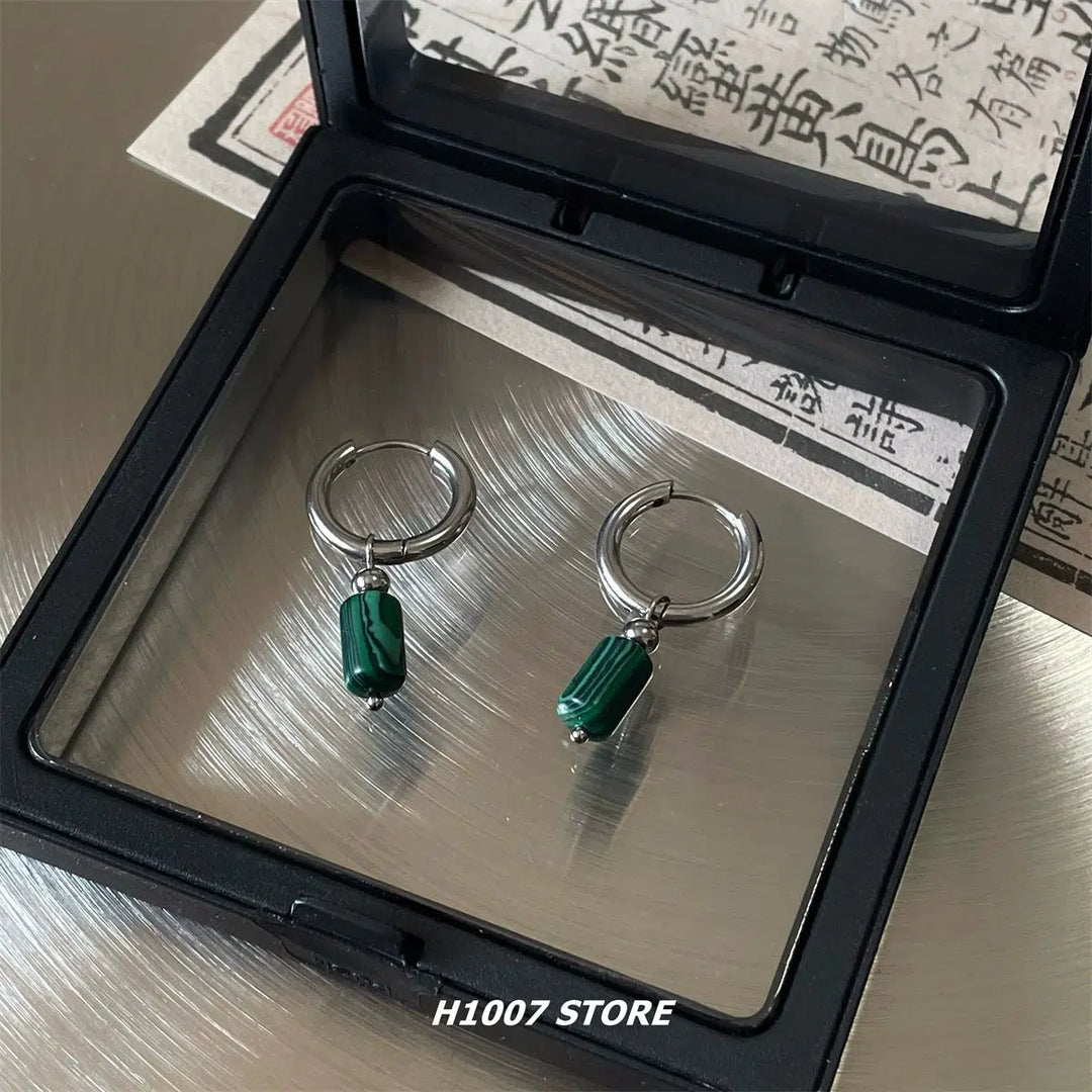 Green Drop Hoop Earrings