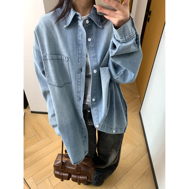 Heavy-Duty Denim Long-Sleeved Shirt