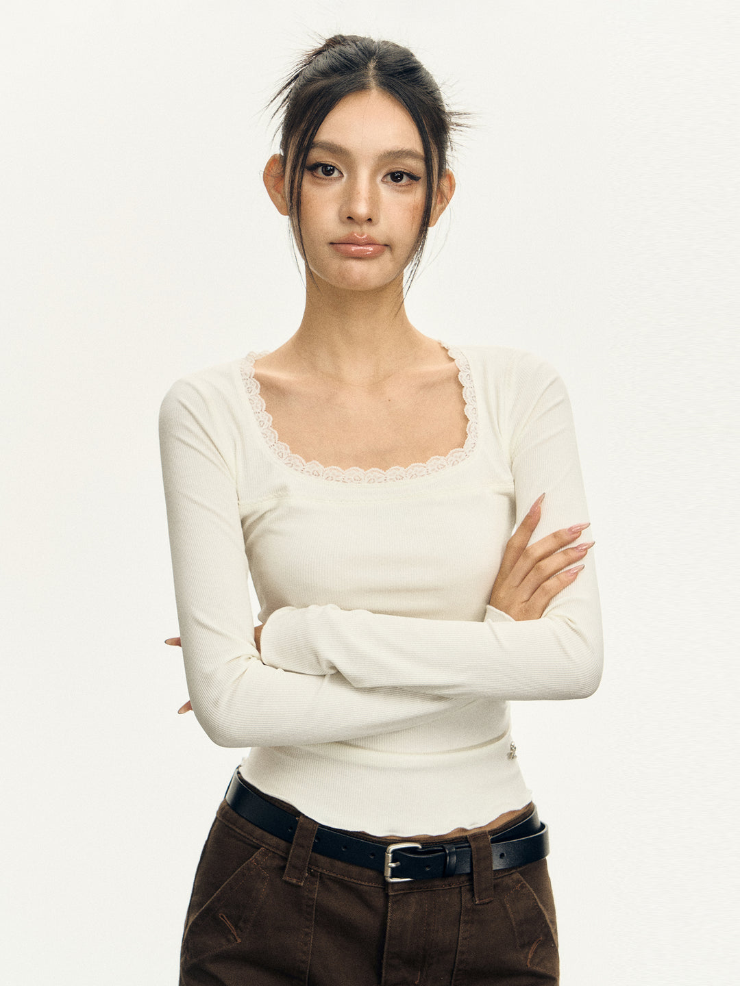 Retro One-Shoulder Long-Sleeve Top