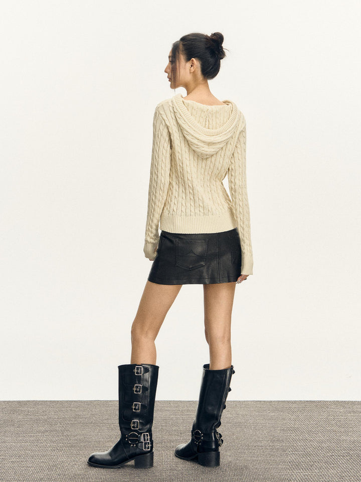 Retro Hooded Cable Knit Sweater