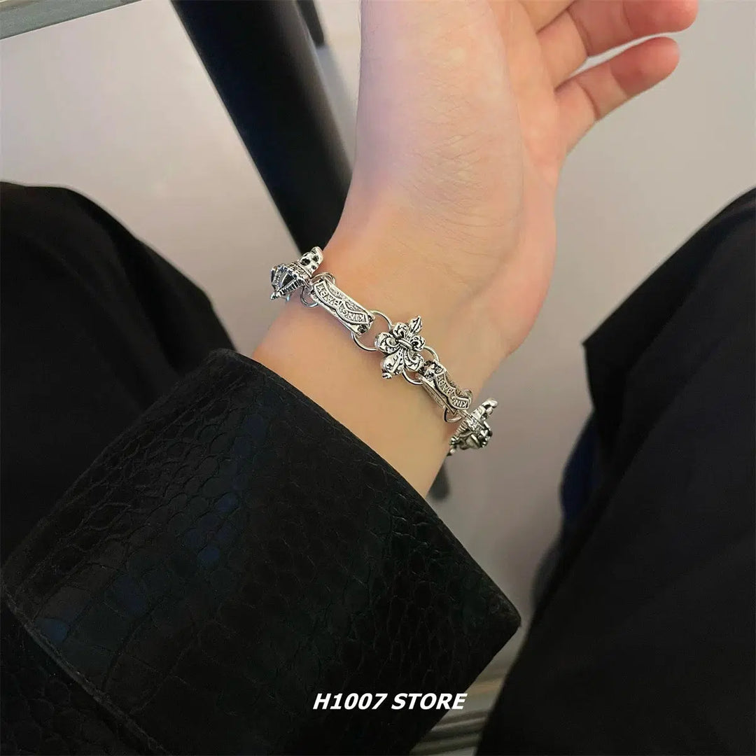 Hip-Hop Cross Flower Chain Bracelet