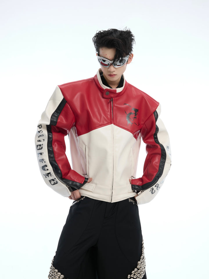 PU Leather Stand-Up Collar Motorcycle Jacket