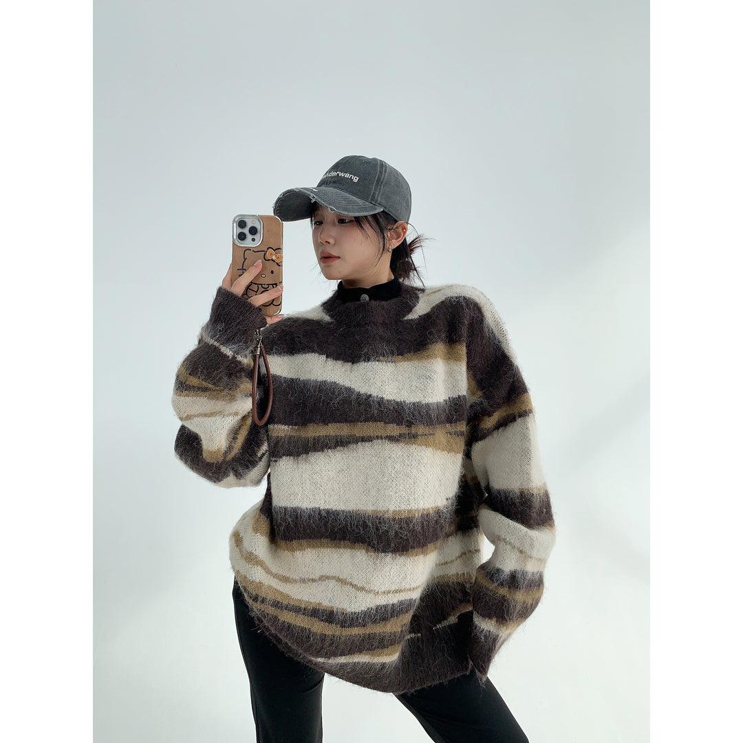 Thick Brushed Irregular Striped Sweater