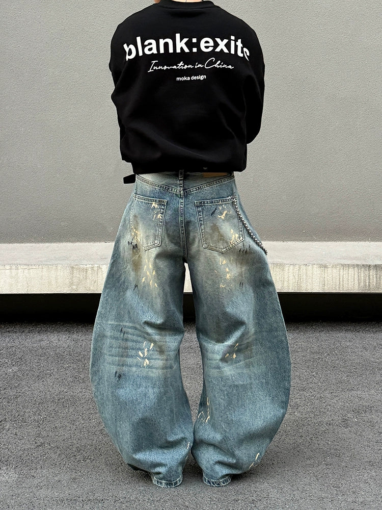 Distressed Weite-Leg Jeans mit Spritzern 