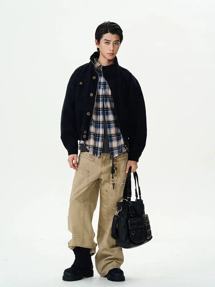 Retro Style Distressed Lumberjack Casual Pants-The Korean Fashion