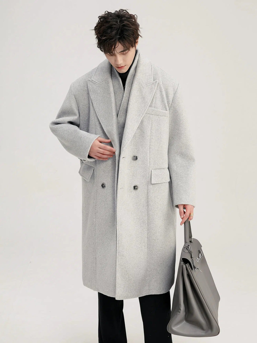 Double-Breasted Wool Coat Two-Piece Set-The Korean Fashion