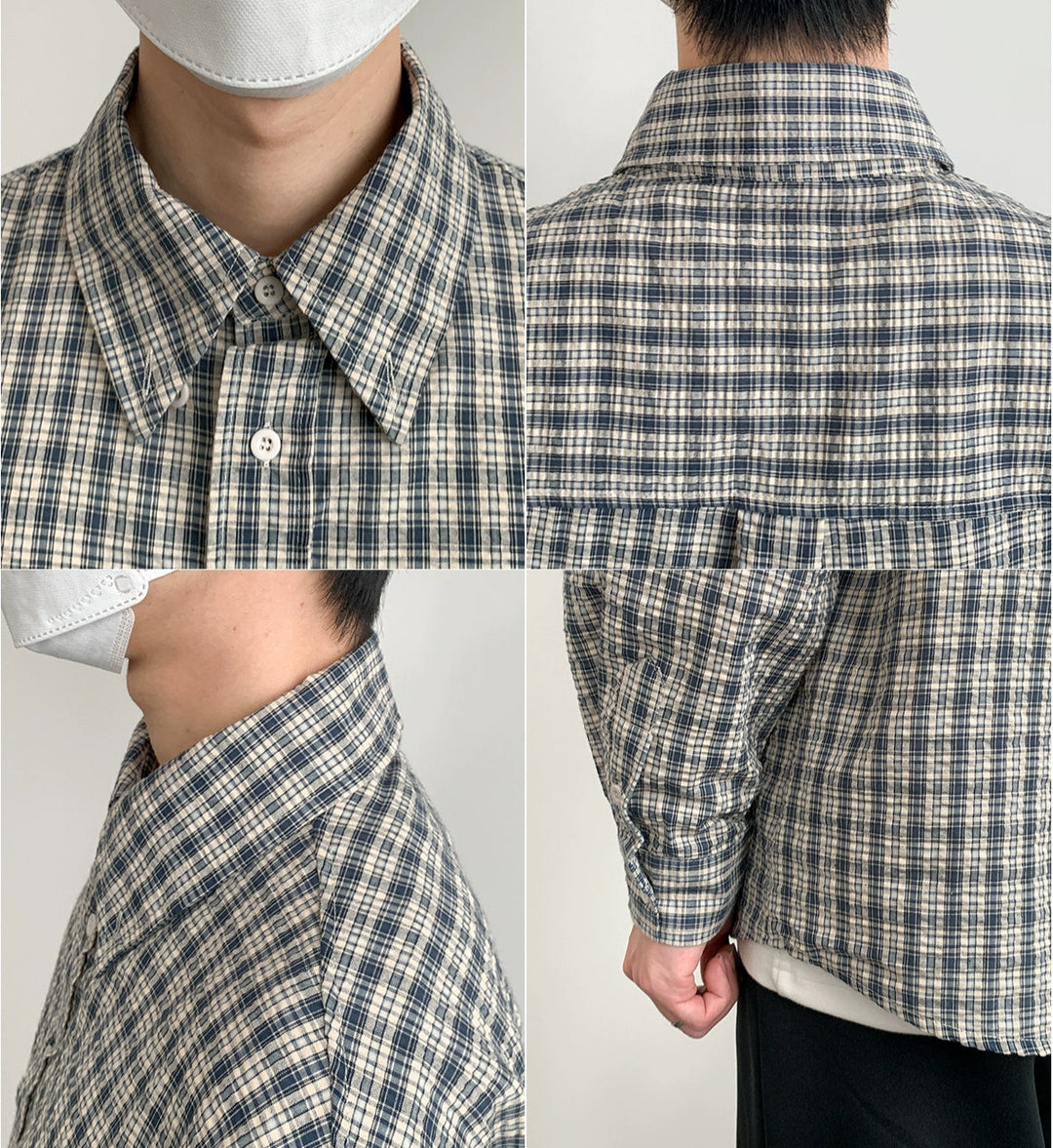 Textured Button-Up Plaid Shirt