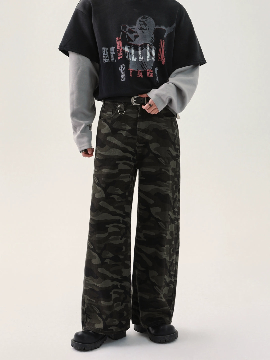 Camouflage Wide-Leg Cargo Pants