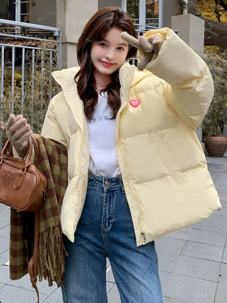 Yellow Hooded Women's Down Jacket-The Korean Fashion