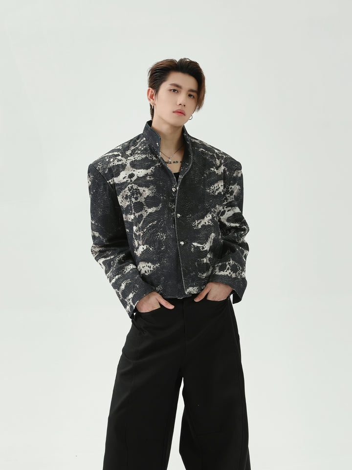 Snake Pattern Stand-Up Collar Jacket