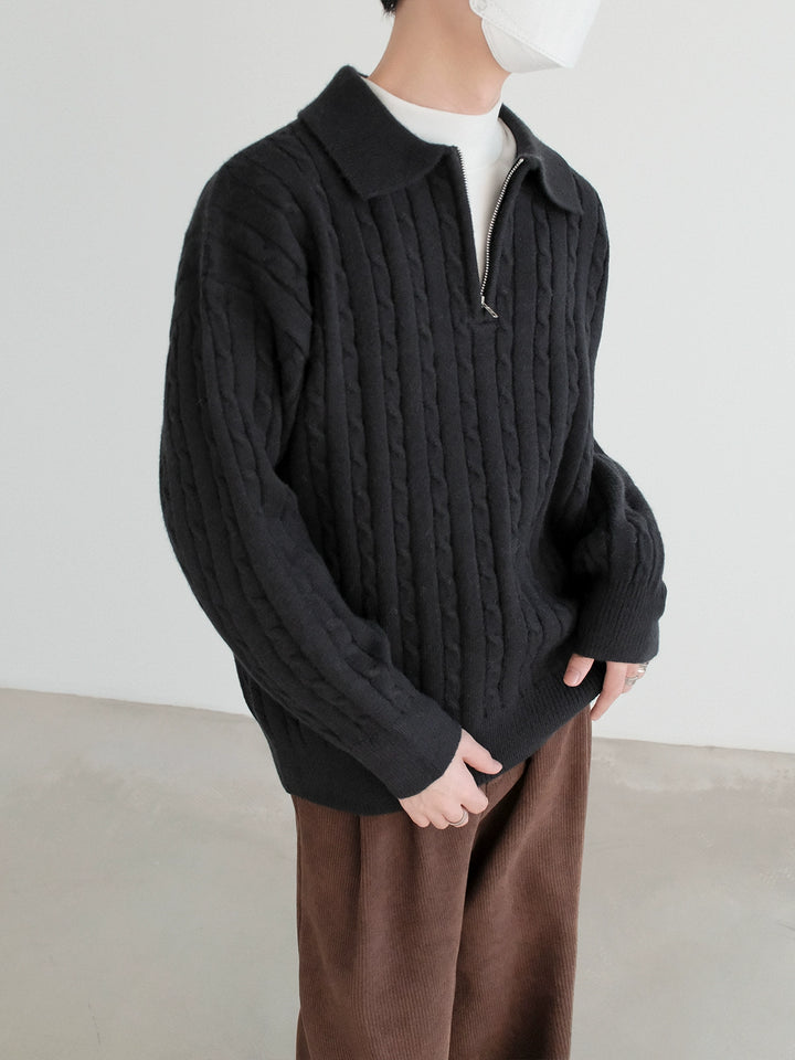 Lapel Striped Knit Pullover