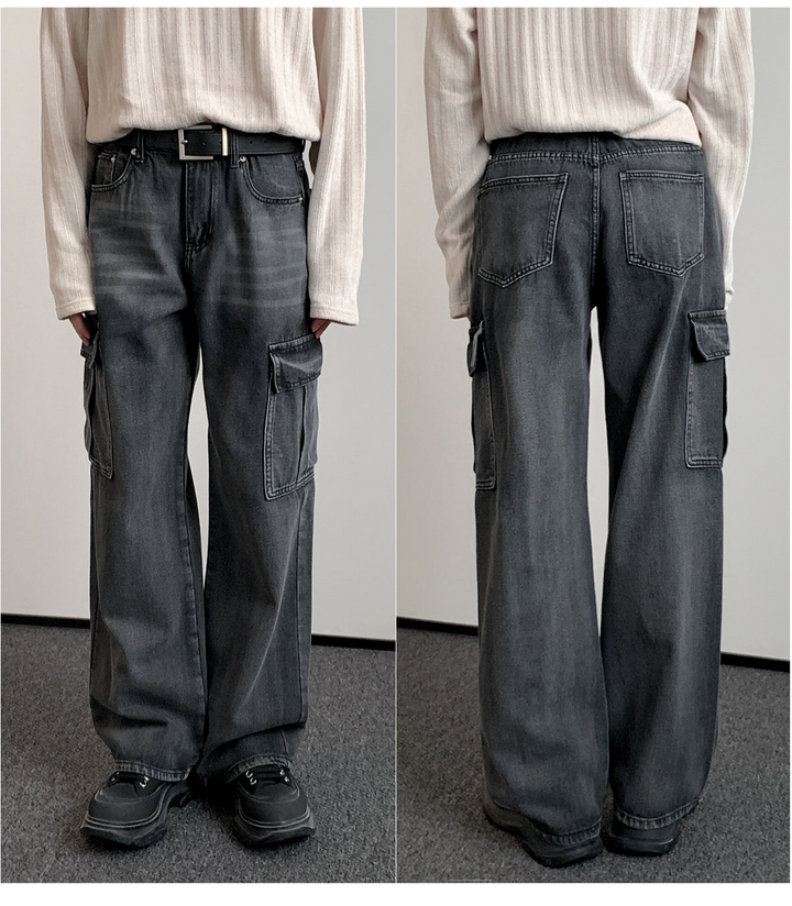 Gray Straight-leg Cargo Pants