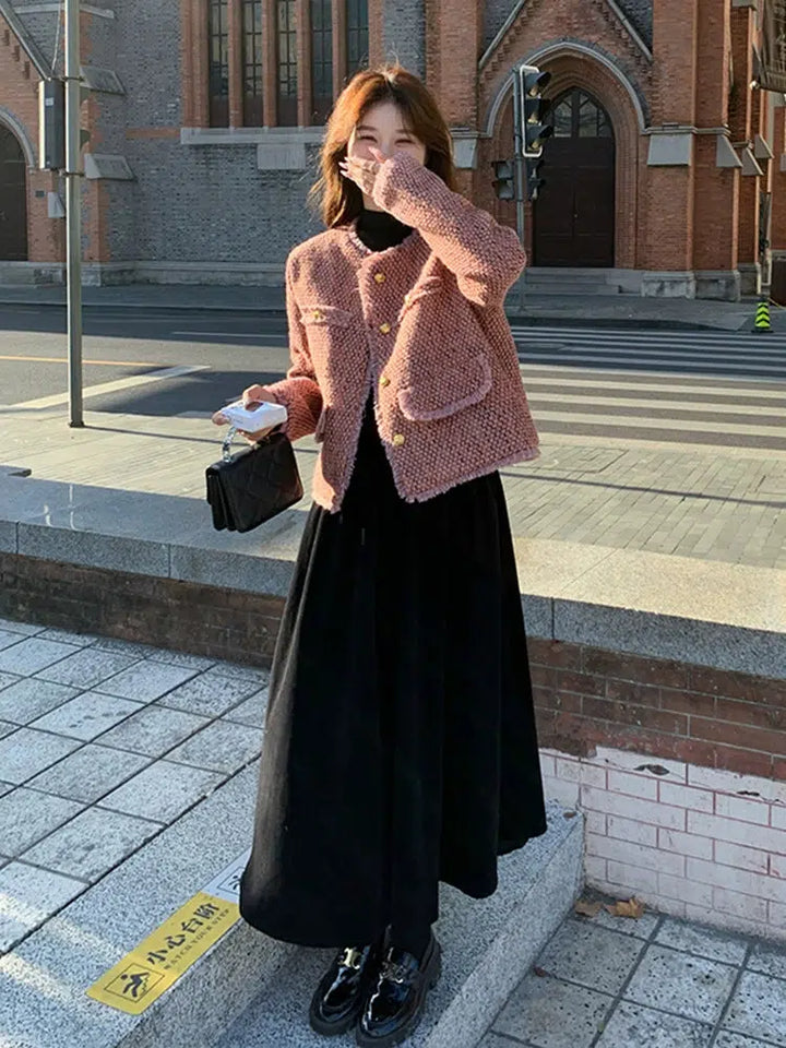 Tweed Tassel Two-Piece Coat Dress Suit