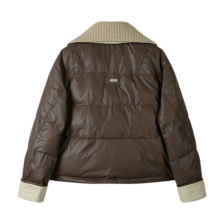 PU Leather Down Jacket with Collar