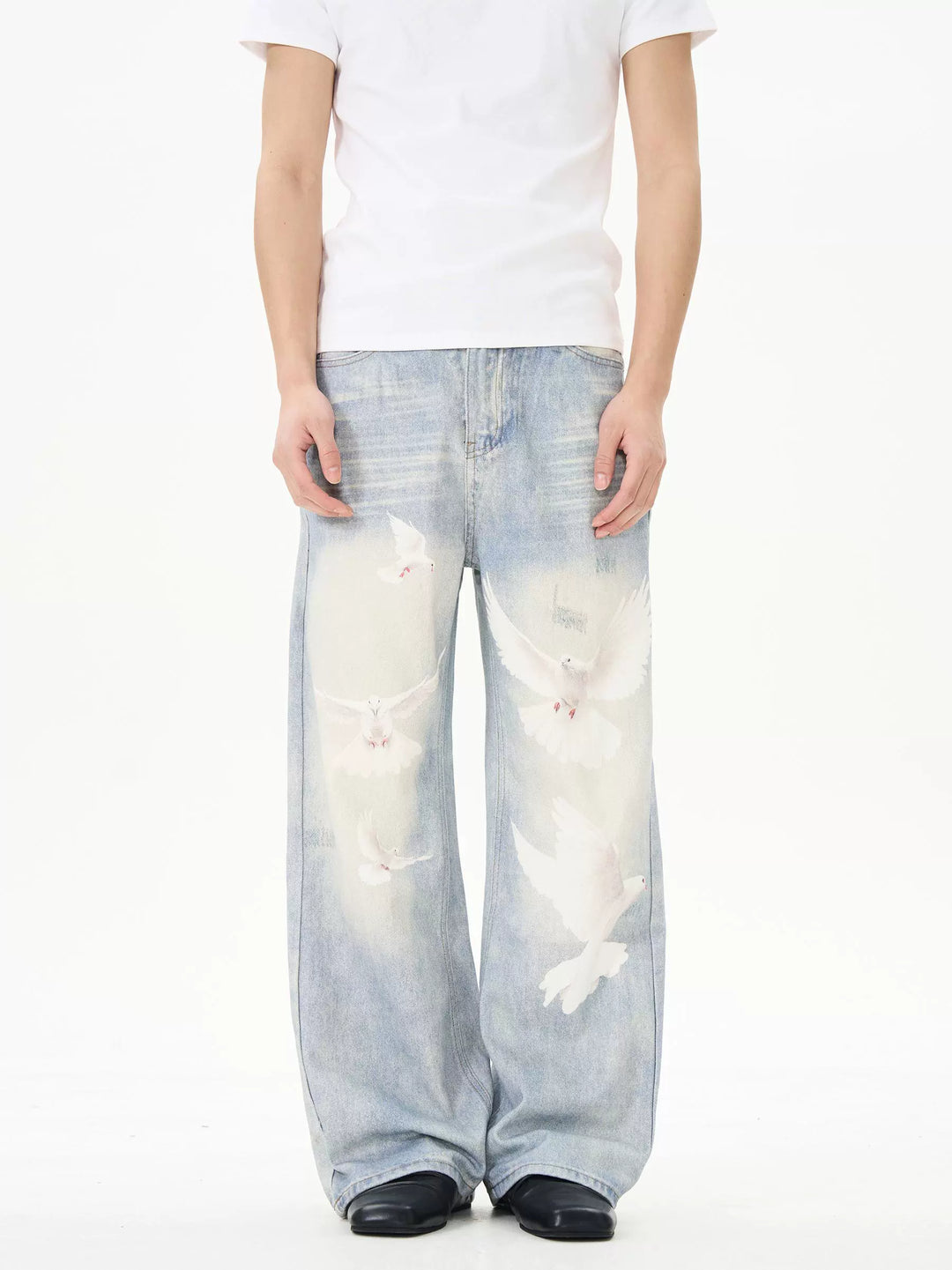 Retro Friedenstaube Druck Jeans 