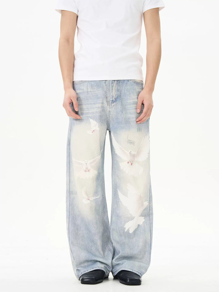 Retro Friedenstaube Druck Jeans 