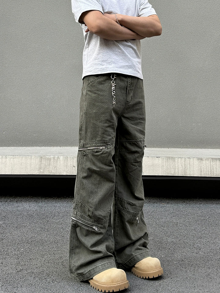 Wide-Leg Zipper Cargo Pants