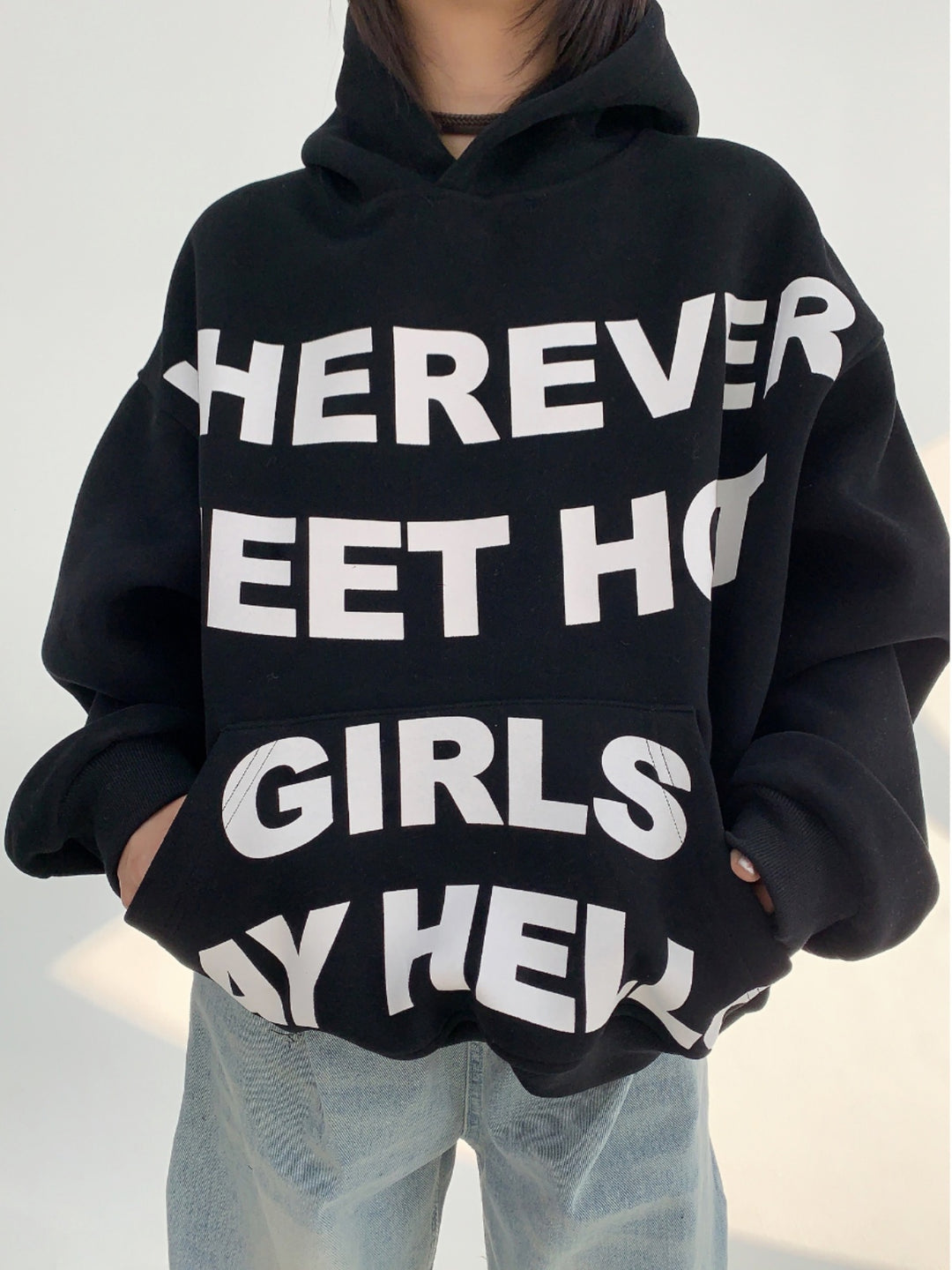 Oversized Letter Print Hooded Sweatshirt