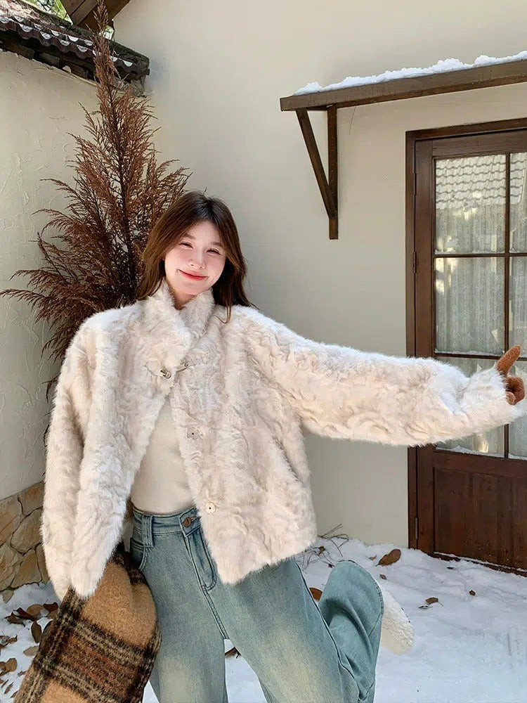 Short Faux Fur Lamb Wool Coat-The Korean Fashion