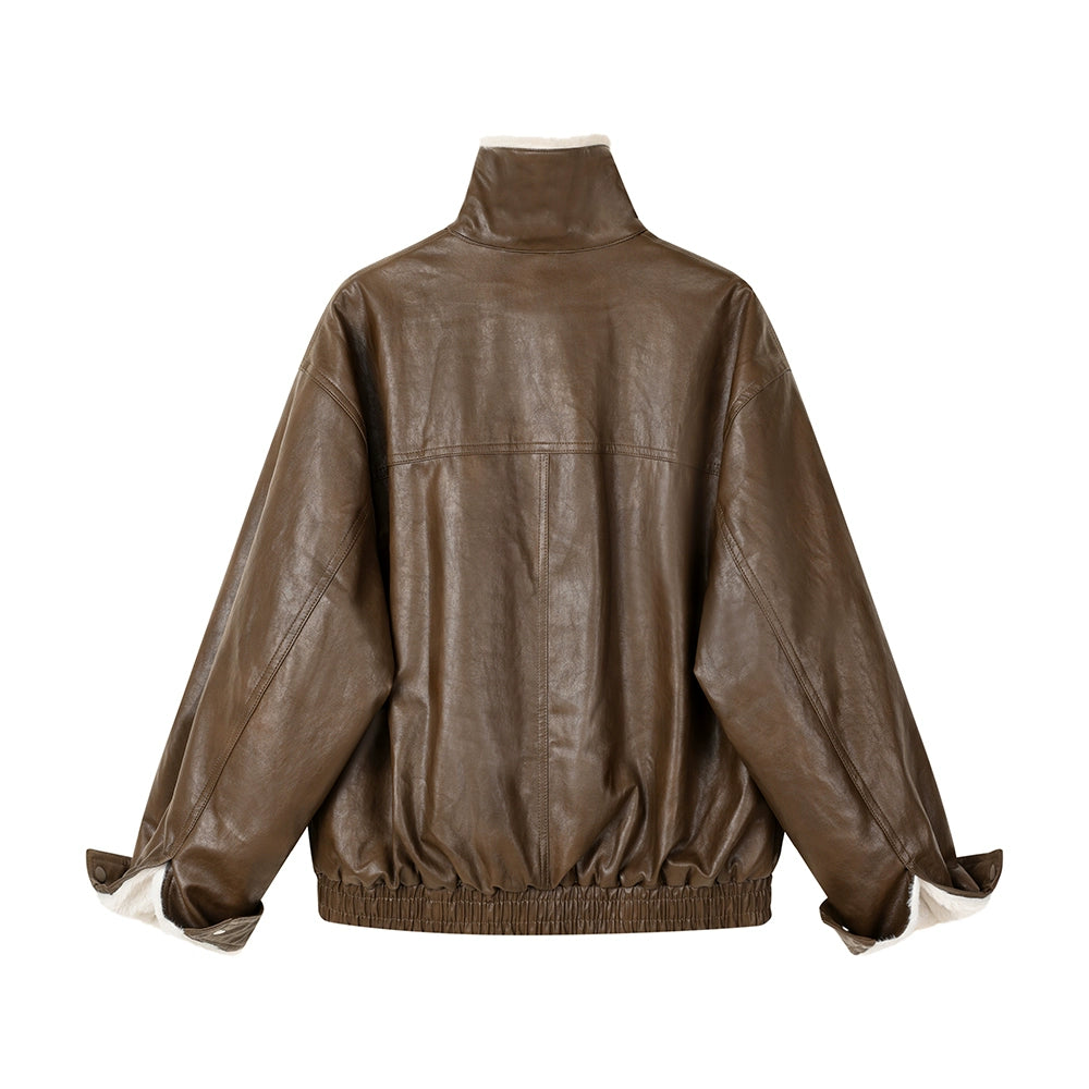 Velvet Lining Short Leather Motorcycle Jacket